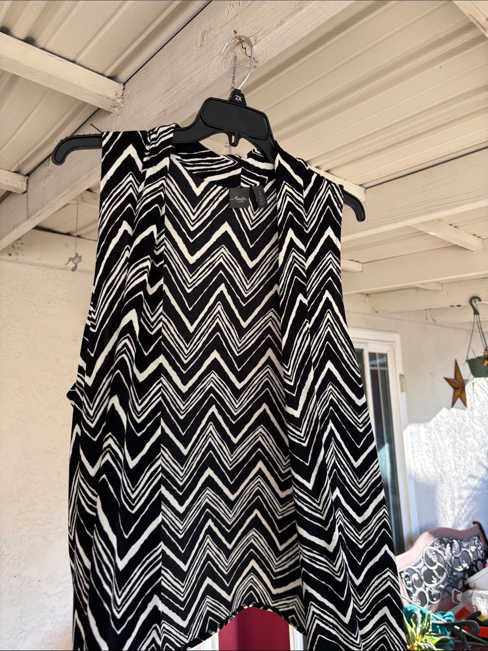 Chico's Black & White Chevron no Sleeve over wear